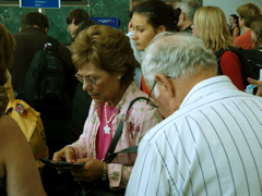 Suad and Fuad in line to get on the Air France flight to Paris (rw)