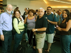 Robert, Ann, Nina, Bill, Kazim, and Nicole waiting to get on the Air France flight to Paris (rw)