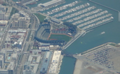 Almost home - San Francisco Giants ballpark from our plane (rw)