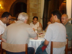 Dinner at Notre Dame Jerusalem Center ] Bill, Karim, Nina, Nicole, Rowida, George, Paul (sy)