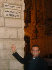 Father is very happy to find St. Dimitri's Rd. in Old Jerusalem (sy)