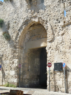 Zion Gate, with bullet holes from the War of Independence (rw)