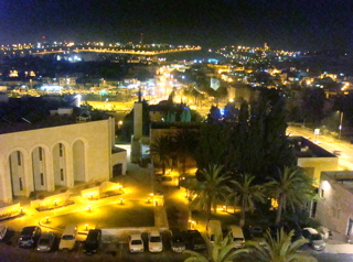 Night view toward Mount of Olives from roof of Notre Dame of Jerusalem Center (sy)