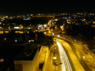 Night view toward Mount of Olives from roof of Notre Dame of Jerusalem Center (rw)