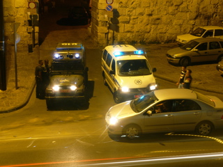 2am night police checkpoint for cars on road passing New Gate of Old Jerusalem, 2 of 5 (rw)