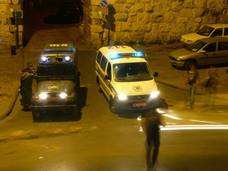 2am night police checkpoint for cars on road passing New Gate of Old Jerusalem, 3 of 5 (rw)