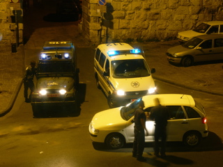 2am night police checkpoint for cars on road passing New Gate of Old Jerusalem, 5 of 5 (rw)