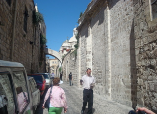 We are walking the Via Delorosa toward the 2nd station of the Cross (sy)