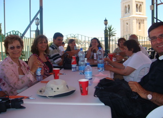 Lunch on the rooftop at Papa Andrea's Restaurant in Old Jerusalem - Suad, Alma, Paul, Natalia, Ursula, Rowida, George, oum Fadi, Father Samer (hs)