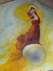 Madonna and child on flaming orb, fresco at Church of the Visitation (rw)