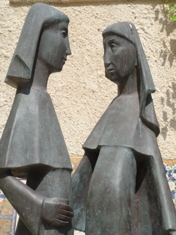 Mary visits Elizabeth, statue, Church of the Visitation (hs)