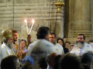 Father Samer with the Bishop beginning Liturgy at the Holy Sepulchre (rw)