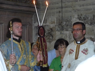 Father Samer near the Bishop beginning Liturgy at the Holy Sepulchre (rw)