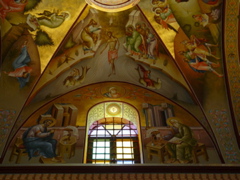 Wonderful iconography of evangelists and baptism in chapel of Monastery of Transfiguration on Mount Tabor
