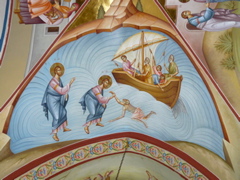 Wonderful iconography of Christ and Peter walking on the water in chapel of Monastery of Transfiguration on Mount Tabor (rw)