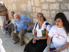 Waiting outside the Monastery of Transfiguration on Mount Tabor - David, Edmond, Fuad, Nicole, Hope (rw)