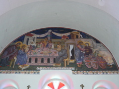 Icon of Jesus turning water into wine in the First Miracle Church in Cana of Galilee (rw)