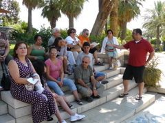 Resting at Mount Beatitudes - Rowida, Nichole, Ursula, Nicole, Paul, George, Bill, Nina, ?, Rafiha, Karim (rw)