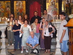 Group photo at Church of the Annunciation, Mary's Well, Nazareth - Miranda, Widad, Ann, Rafiha, Suad, Alma, Fuad, Father Samer, Nicole, David, Rowida, oum Fadi, Paul (rw)