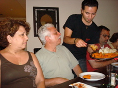 Nina, Bill, Karim at dinner at the New Grand Hotel in Nazareth (sy)