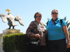 oum Fadi and Ann with Eagle at the Baha'i Shrine of the Bab in Haifa (rw)