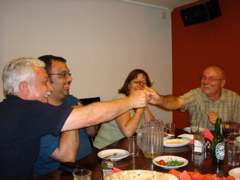 Bill, Karim, Rowida, and George at dinner at the New Grand Hotel in Nazareth (sy)