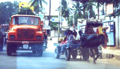Street scene - contrasting truck and water buffalo