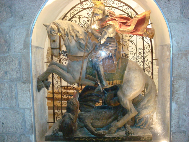 Fantastic Saint George and the dragon, in Basilica of the Nativity in ...