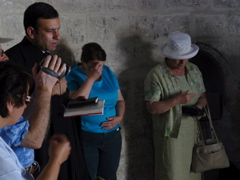 We pray at the Chapel of Christ's Ascension - oum Fadi, Father Samer, Ann, Lilian (rw)