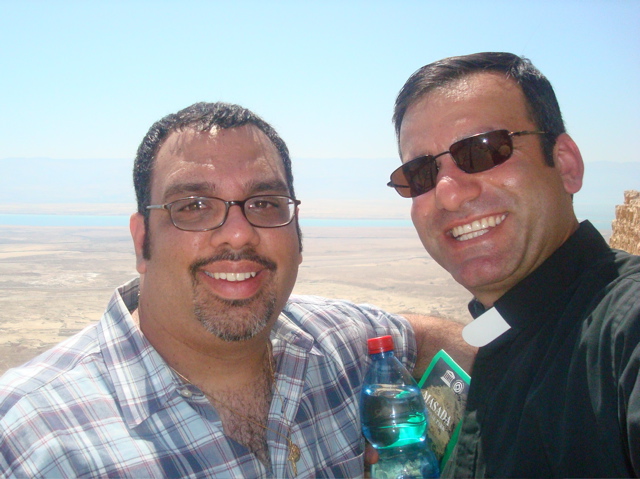 Karim and Father Samer on Masada (sy)