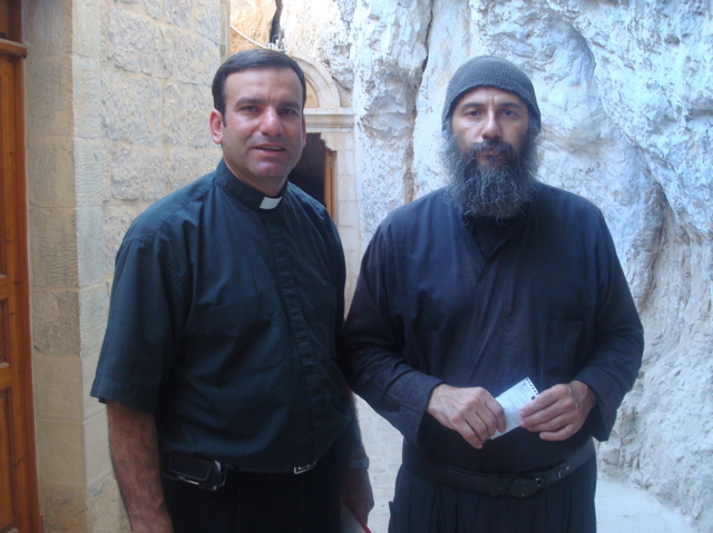 Father Samer with a Greek monk of the Monastery of the Temptation (sy)