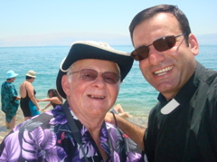 Fuad and Father Samer at the Dead Sea (sy)
