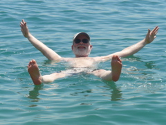 Robert floating in the Dead Sea (aw)