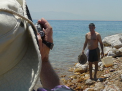 Fuad taking a picture of Salim by the Dead Sea (aw)