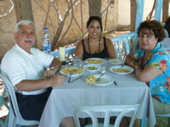 Bill, Nichole, and Nina at Al Rawdah Restaurant in Jericho (rw)