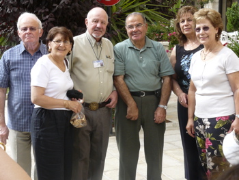 Fuad, Widad, George the guide, Subi's friend Albert, Alma, Suad in front of Notre Dame of Jerusalem Center (rw)
