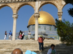 Ann leaving the Dome of the Rock and Temple Mount (rw)