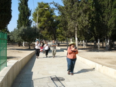 Ann about to leave Temple Mount near St. Stephen's Gate (rw)