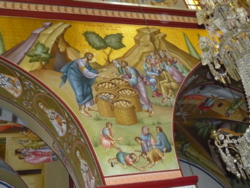 Wonderful iconography of loaves and fishes in chapel of Monastery of Transfiguration on Mount Tabor (rw)
