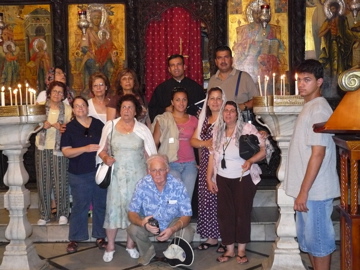 Group photo at Church of the Annunciation, Mary's Well, Nazareth - Miranda, Widad, Ann, Rafiha, Suad, Alma, Fuad, Father Samer, Nicole, David, Rowida, oum Fadi, Paul (rw)