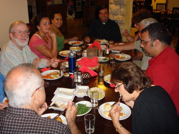 Robert, Ursula, Nichole, Father Samer, Nina, Bill, Karim, Widad, Subi at dinner at the New Grand Hotel in Nazareth (sy)