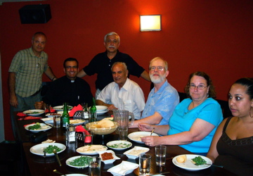 George, Father Samer, Bill, ?, Robert, Ann, Nichole at dinner at the New Grand Hotel in Nazareth (sy)