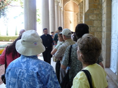 Waiting to enter the Baha'i Shrine of the Bab in Haifa, only ten at a time, in silence (rw)