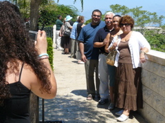 Hope taking picture of Karim, Bill, Nichol, Nina at the gardens of the Baha'i Shrine of the Bab, Haifa (rw)