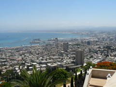 Haifa Harbor, from the upper Baha'i garden lookout (rw)
