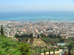 Haifa Harbor and the Baha'i Shrine of the Bab (hs)